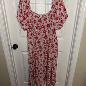 Red and White Smocked Ruffled Midi Sundress